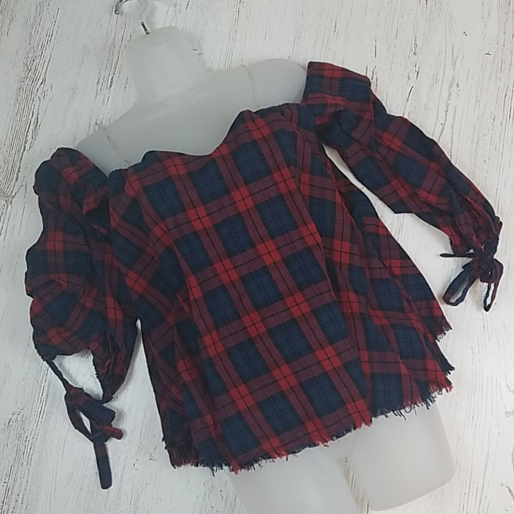 Mango Plaid Off-Shoulder Top